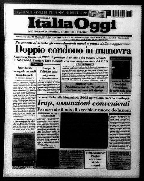 Italia oggi : quotidiano di economia finanza e politica